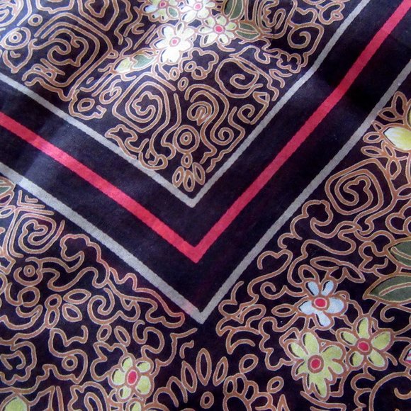 Brown,orange,pale yellow floral spring or fall scarf 28" - head wrap, neck scarf - Picture 3 of 6